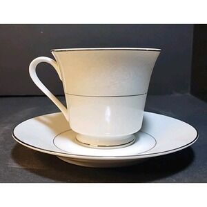 Montgomery Ward Fine Intl. China Co Shannon Cup & Saucer White & Gold Floral Rim